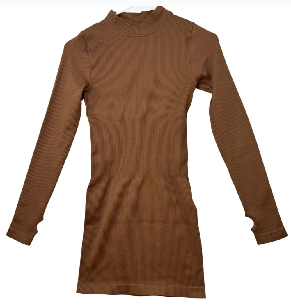 OQQ Ribbed Mock Neck Long Sleeve Tummy Control Mini Dress Small